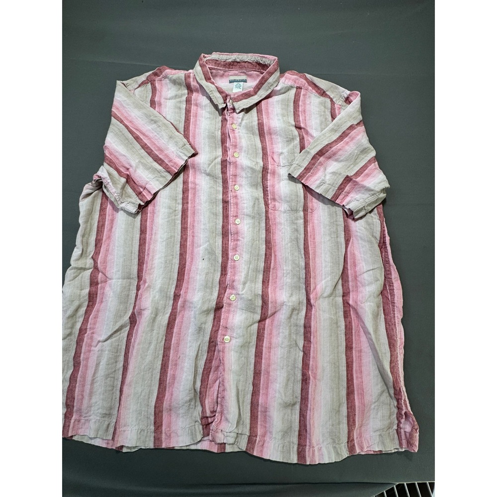 Breakwater Mens XXL Linen Blend Striped Short Sleeve Button Up Shirt‎
